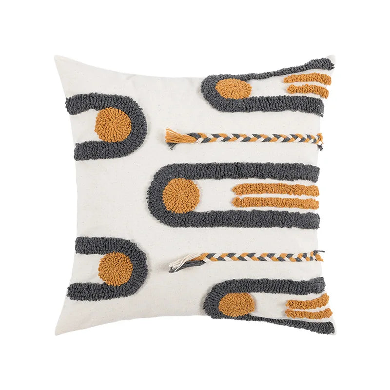 Bohemian Embroidered Cushion Cover, Boho Pillow Cover, Textured Accent for Sofa and Bed