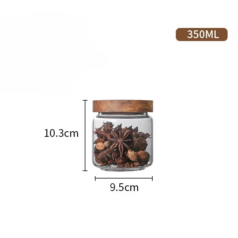 Glass Canister Set, Airtight Storage Jars with Wood Lids, Kitchen Pantry Organization