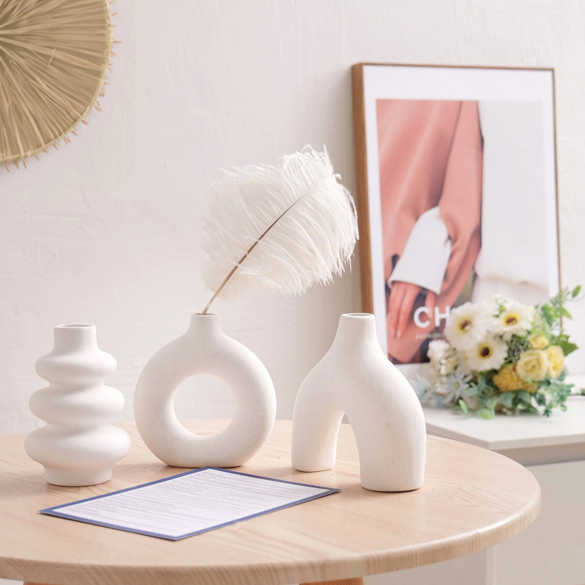 Bohemian Ceramic Vase Set, Ceramic Bud Vases, Boho Mantel and Shelf Decor