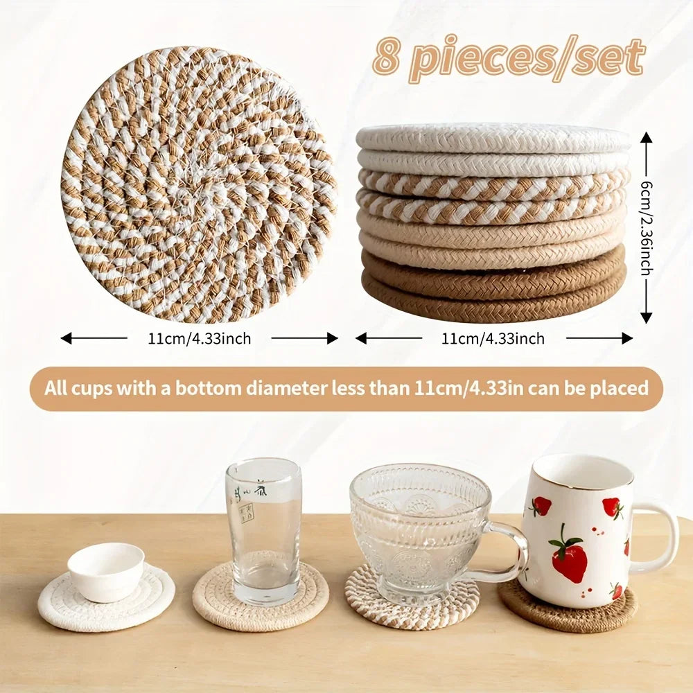 Cotton Drink Coasters, Cup Mat Set of 4, Absorbent Coasters for the Coffee Table