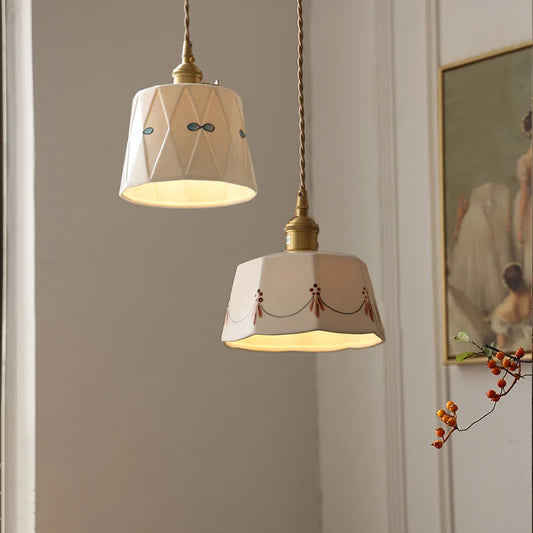 Ceramic Pendant Chandelier, Retro Ceiling Light Fixture, Japanese Style Dining Room Lamp