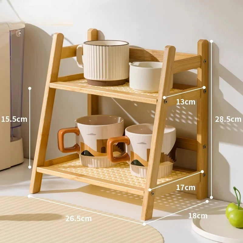 Bamboo Storage Rack, 2-Tier Shelf Organizer, Freestanding Kitchen and Bathroom Storage
