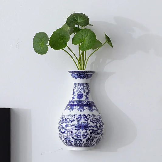 Blue and White Ceramic Vase, Porcelain Flower Vase, Chinoiserie Shelf and Table Decor