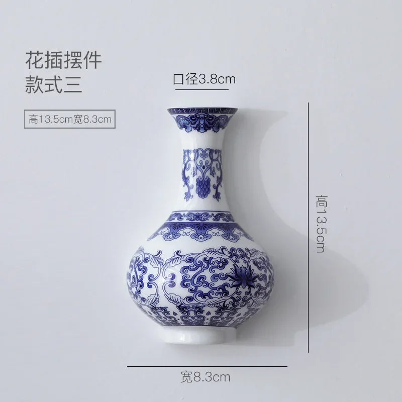 Blue and White Ceramic Vase, Porcelain Flower Vase, Chinoiserie Shelf and Table Decor