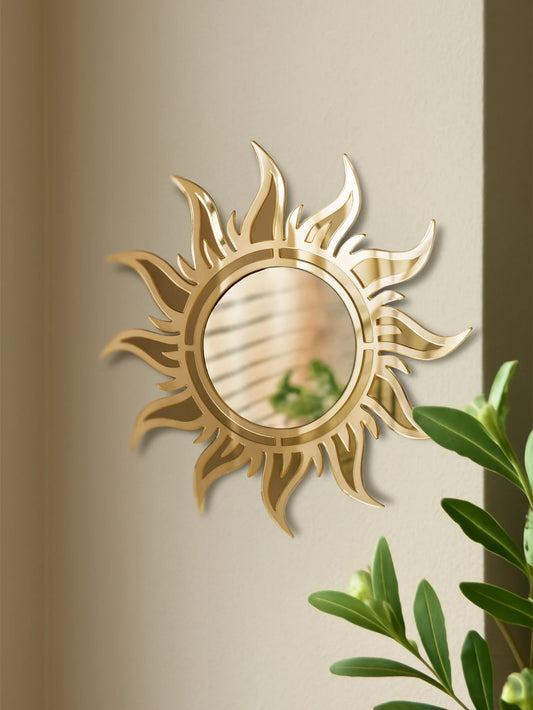 Sun Shape Wall Mirror, Sunburst Mirror, Gold Accent Decor for Entryway and Hallway
