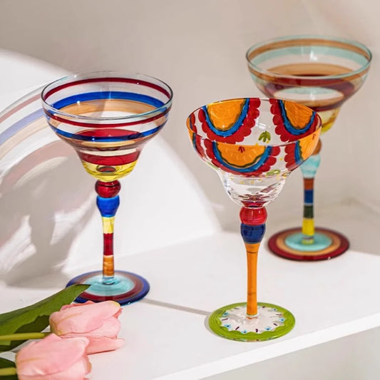 Cocktail Glasses Set, Colored Coupe Glassware, Barware for Home Entertaining