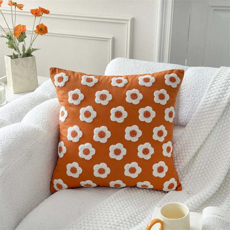 Floral Embroidered Cushion Cover, Throw Pillow Cover, Textured Accent for Sofa and Bed