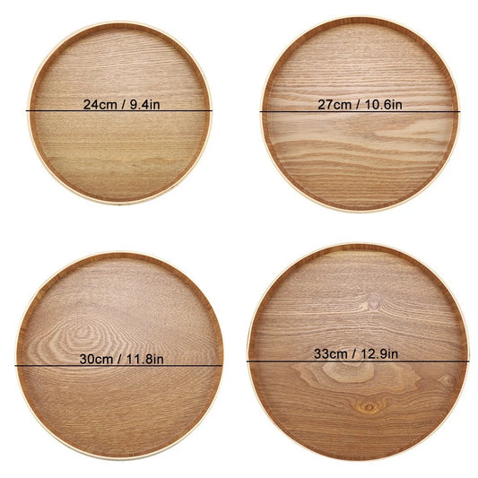 Round Wooden Serving Tray, Breakfast Tray, Wooden Tray for Kitchen and Dining