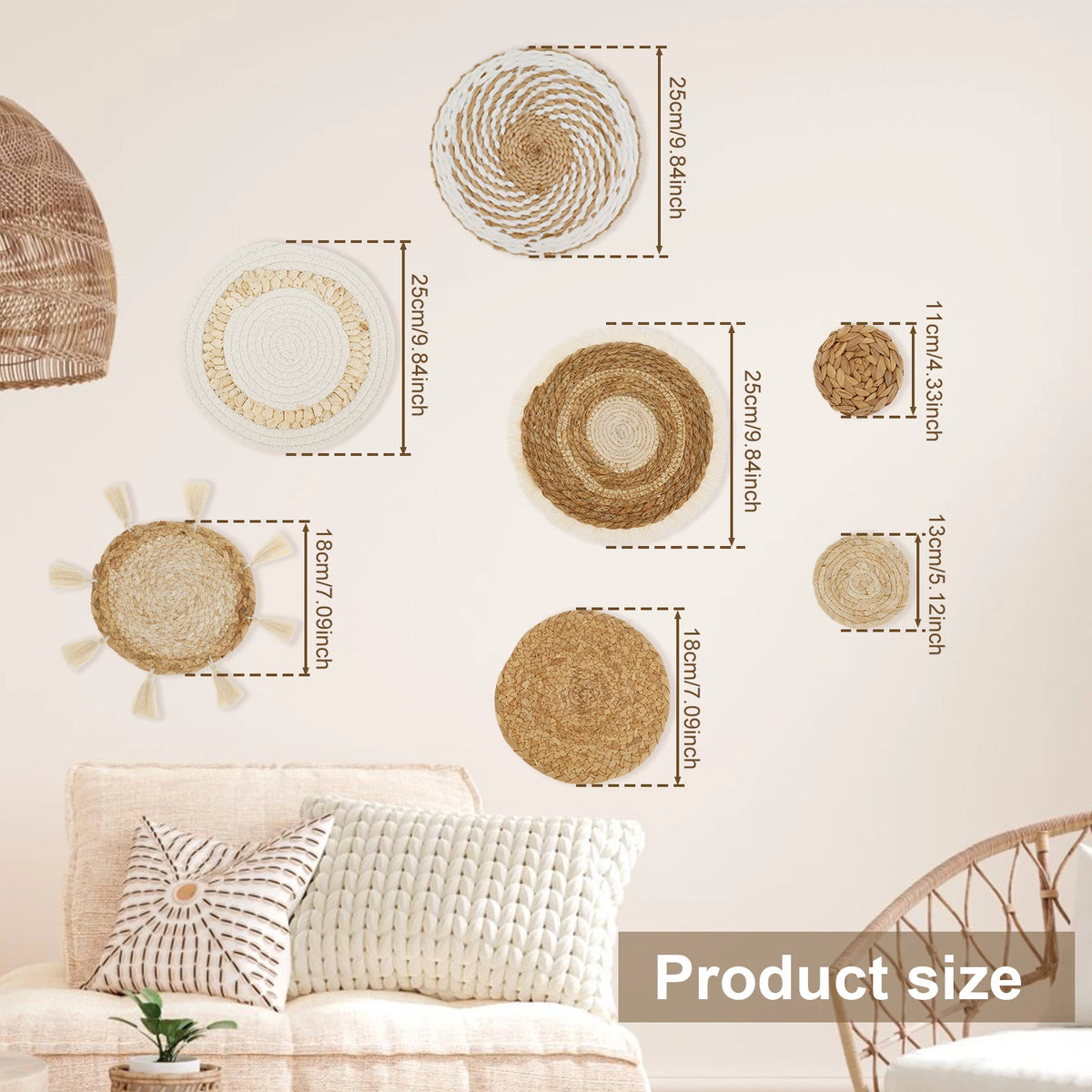 Woven Wall Basket Set, Hanging Wall Decor, 7-Piece Boho Basket Gallery for the Bedroom