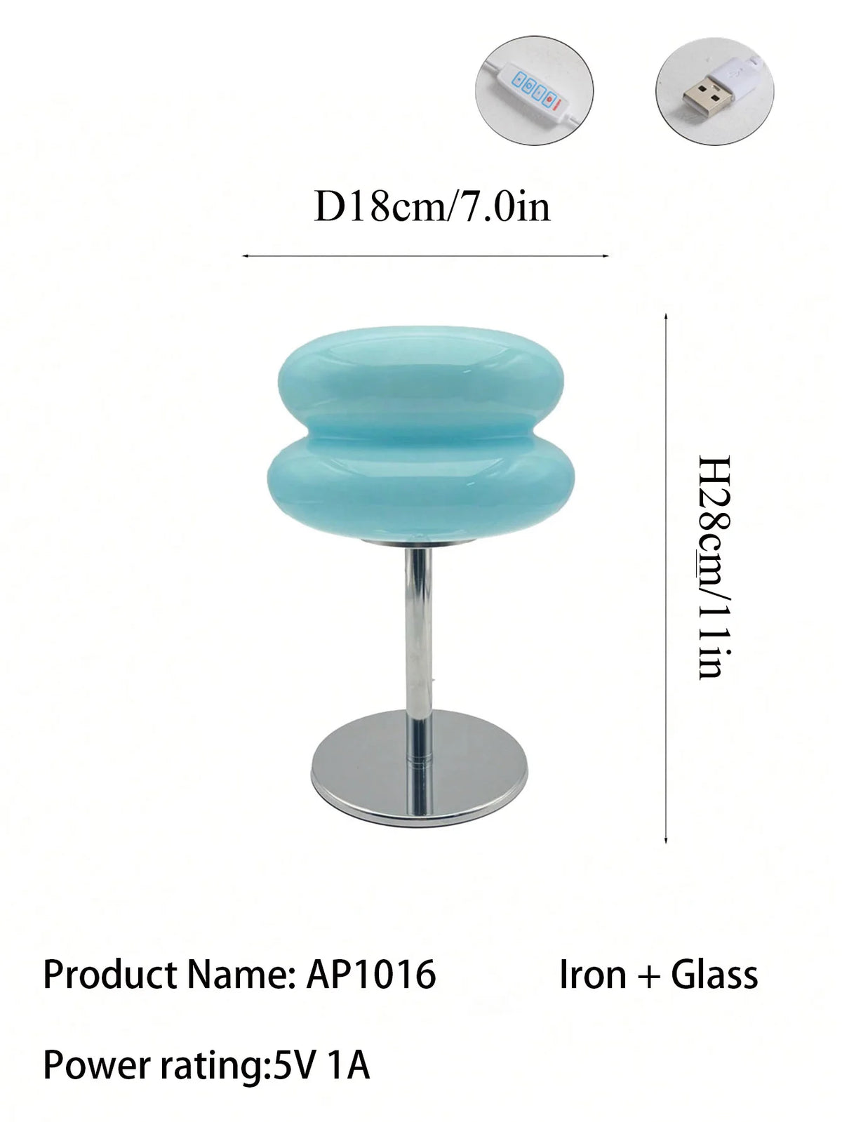Macaron Glass Table Lamp, Dimmable Bedside Lamp, Eye Caring Light for Study and Bedroom