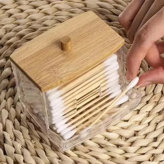 Cotton Swab Storage Box, Bathroom Canister, Countertop Organizer with Lid