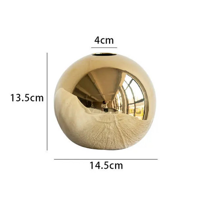 Golden Ball Ceramic Vase, Round Bud Vase, Warm Gold Accent for Mantel and Console