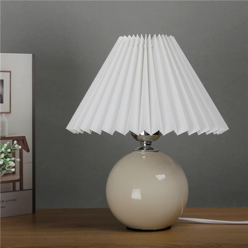 Nordic Ceramic Table Lamp, Fabric Shade Bedside Lamp, Minimalist Living Room Light