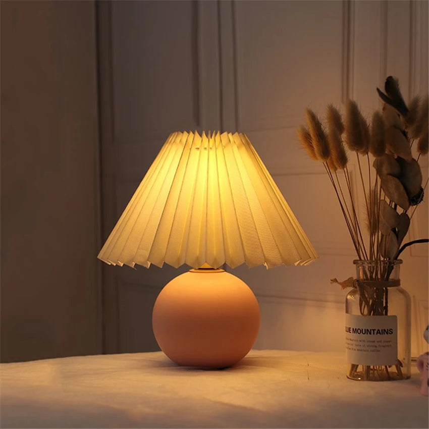 Nordic Ceramic Table Lamp, Fabric Shade Bedside Lamp, Minimalist Living Room Light