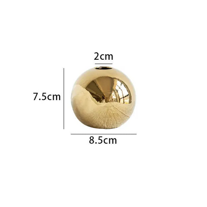 Golden Ball Ceramic Vase, Round Bud Vase, Warm Gold Accent for Mantel and Console