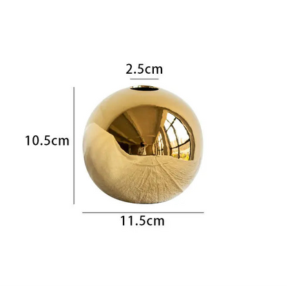 Golden Ball Ceramic Vase, Round Bud Vase, Warm Gold Accent for Mantel and Console