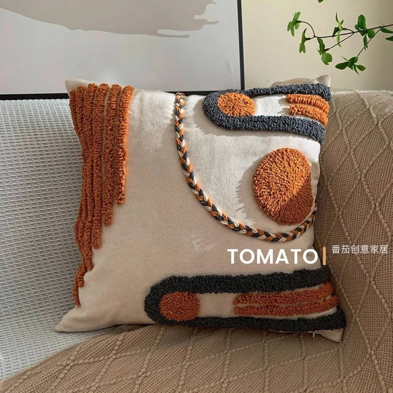 Bohemian Embroidered Cushion Cover, Boho Pillow Cover, Textured Accent for Sofa and Bed