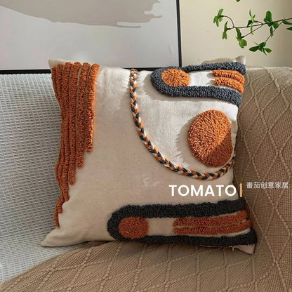Bohemian Embroidered Cushion Cover, Boho Pillow Cover, Textured Accent for Sofa and Bed