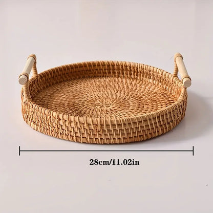 Handwoven Rattan Storage Tray, Woven Serving Tray, Natural Tray for Ottoman and Coffee Table
