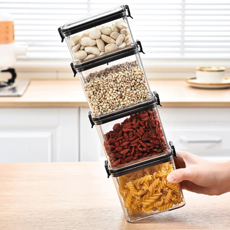 Sealed Kitchen Storage Jar Set, Airtight Canister Set, Stackable Pantry Containers