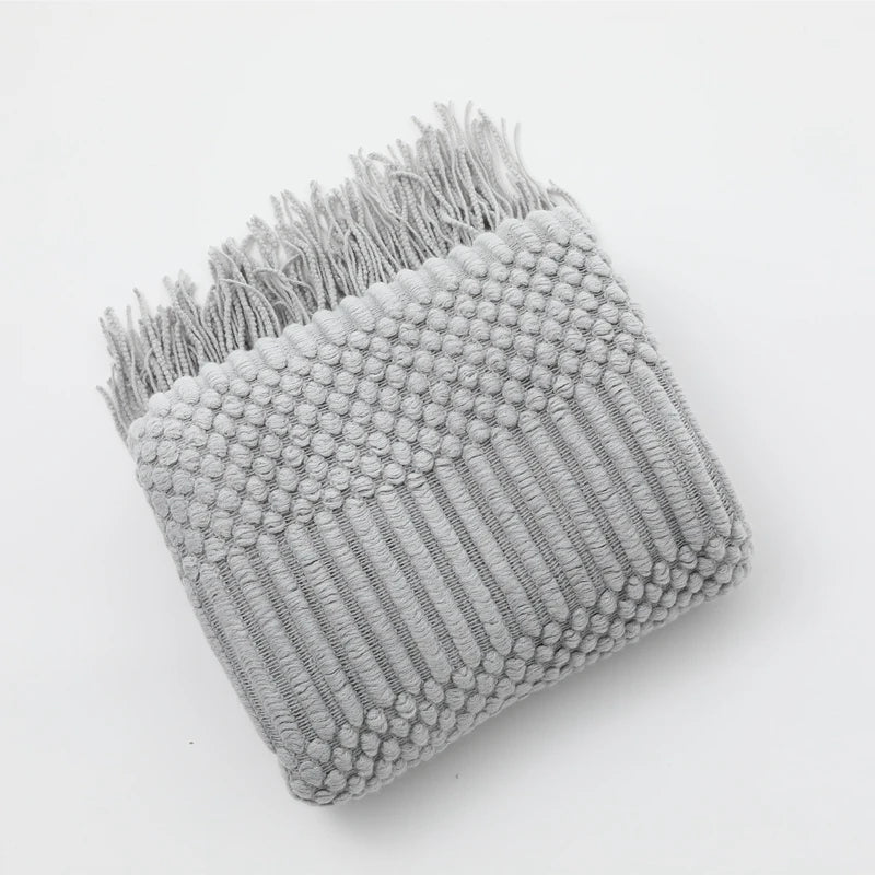 Khaki Knitted Throw Blanket, Waffle Knit Throw, Neutral Layer for Sofa and Bed
