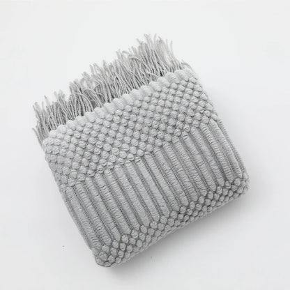 Khaki Knitted Throw Blanket, Waffle Knit Throw, Neutral Layer for Sofa and Bed