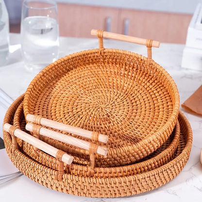 Handwoven Rattan Storage Tray, Woven Serving Tray, Natural Tray for Ottoman and Coffee Table