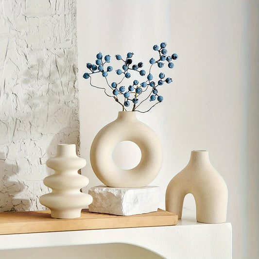 Bohemian Ceramic Vase Set, Ceramic Bud Vases, Boho Mantel and Shelf Decor