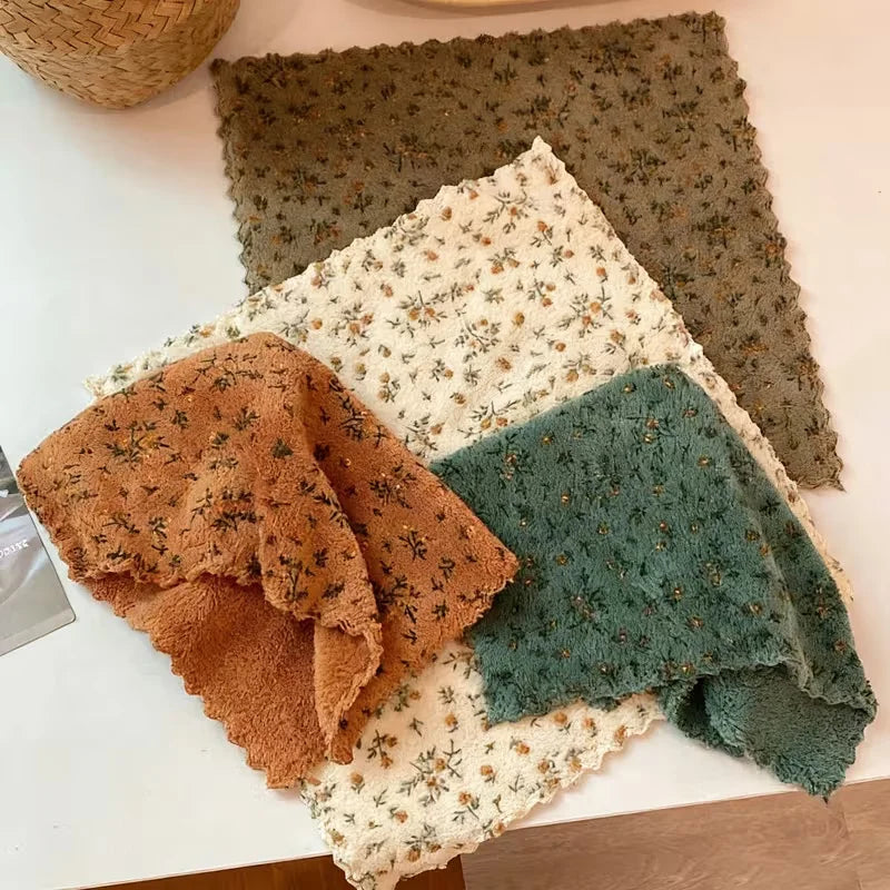 Floral Dishwashing Cloth Set, Reusable Dish Cloths, Absorbent Kitchen Cleaning Towels