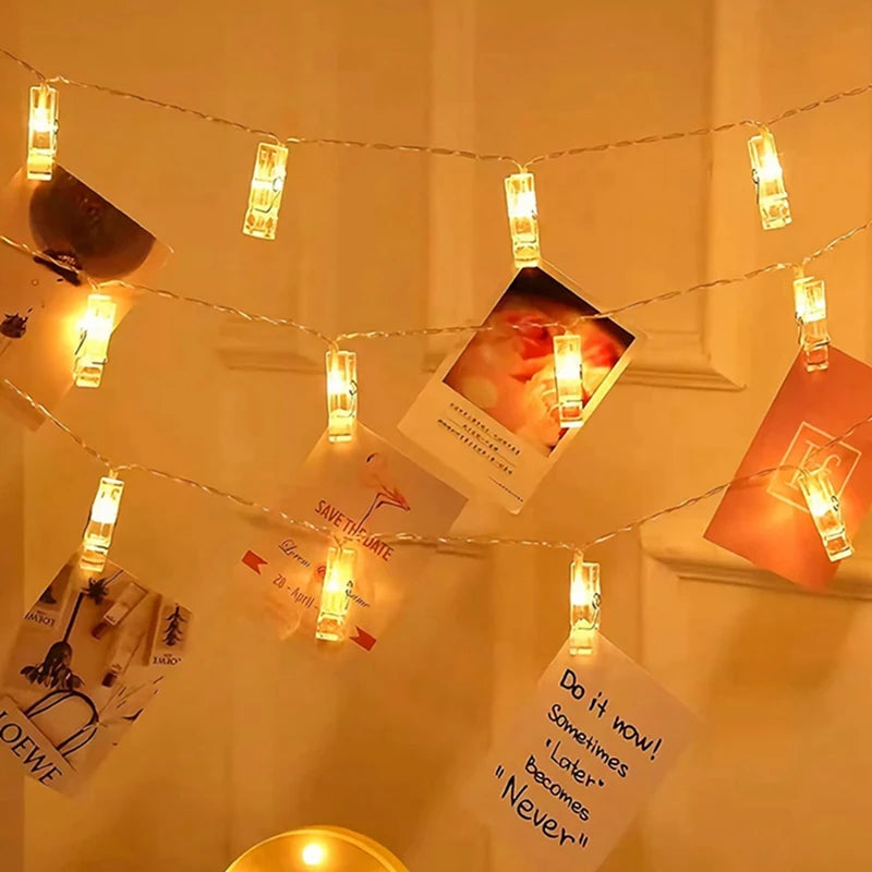 Photo Clip String Lights, Fairy Light Photo Display, Bedroom Wall Decor with Clips