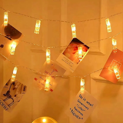Photo Clip String Lights, Fairy Light Photo Display, Bedroom Wall Decor with Clips