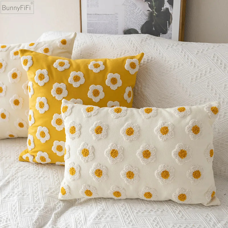 Floral Embroidered Cushion Cover, Throw Pillow Cover, Textured Accent for Sofa and Bed