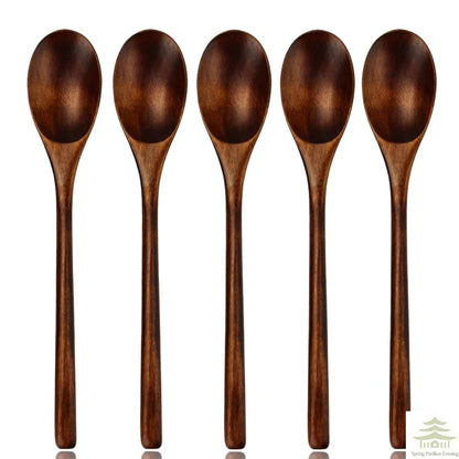 Wooden Spoon Set, Cooking Utensil Set of 5, Kitchen Tools Safe for Nonstick Pans