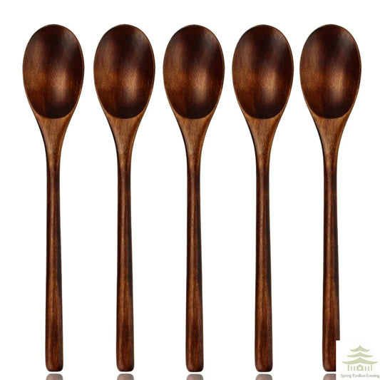 Wooden Spoon Set, Cooking Utensil Set of 5, Kitchen Tools Safe for Nonstick Pans