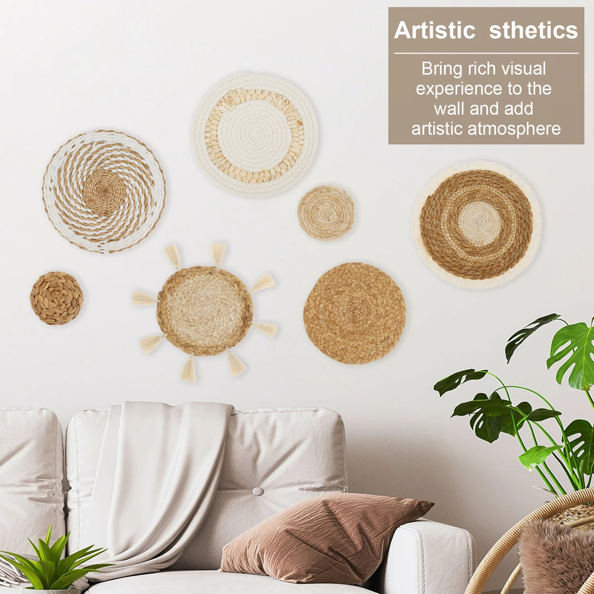 Woven Wall Basket Set, Hanging Wall Decor, 7-Piece Boho Basket Gallery for the Bedroom