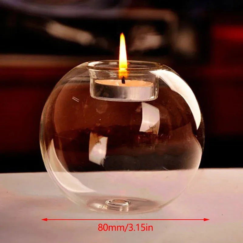 Round Glass Candle Holder, Candlestick Holder, Table Centerpiece for Dining and Mantel
