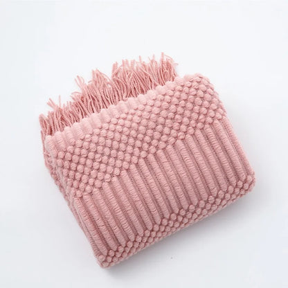 Khaki Knitted Throw Blanket, Waffle Knit Throw, Neutral Layer for Sofa and Bed