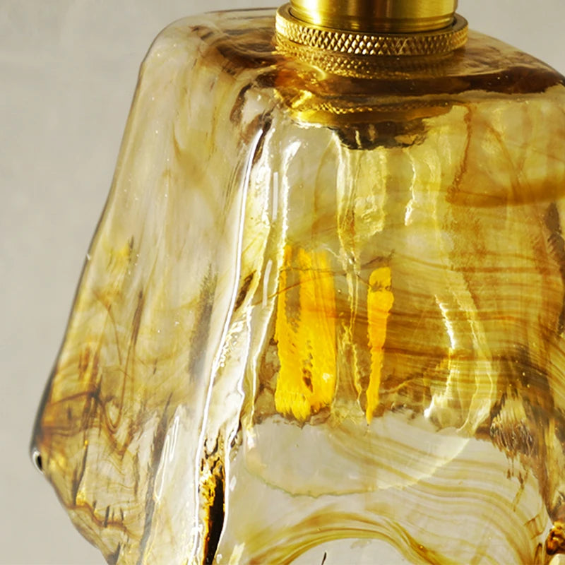 Brass Glass Wall Lamp, Retro Wall Sconce, Amber Glass Fixture for Hallway and Stairwell