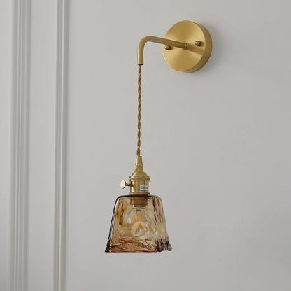 Brass Glass Wall Lamp, Retro Wall Sconce, Amber Glass Fixture for Hallway and Stairwell
