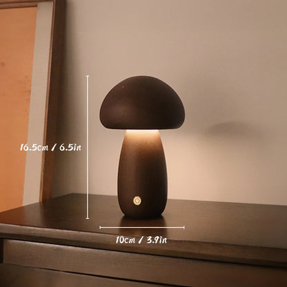 Wooden Mushroom Night Light, LED Bedside Lamp, Warm Glow for Nursery and Bedroom