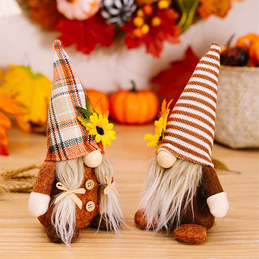 Autumn Gnome Ornament, Faceless Plush Gnome, Harvest Shelf and Mantel Decor