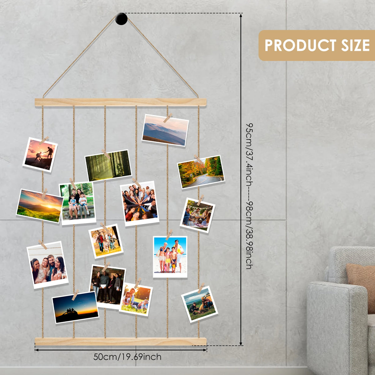 Hanging Photo Display Holder, Picture Display Rack, Wall Decor for Photos and Prints