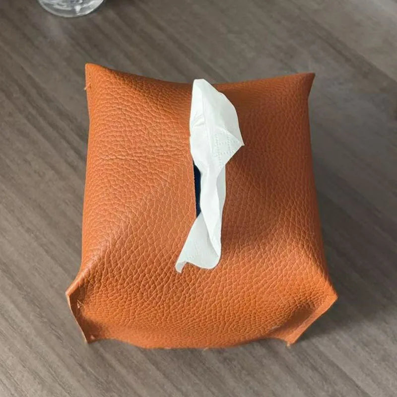 Tissue Box Cover, Leather Tissue Holder, PU Facial Tissue Case for the Living Room