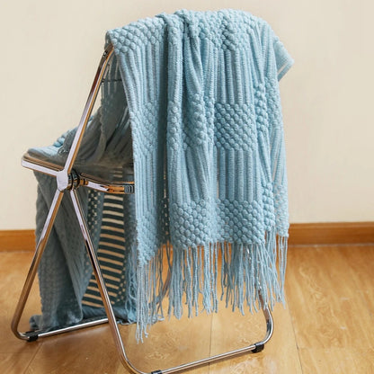 Khaki Knitted Throw Blanket, Waffle Knit Throw, Neutral Layer for Sofa and Bed