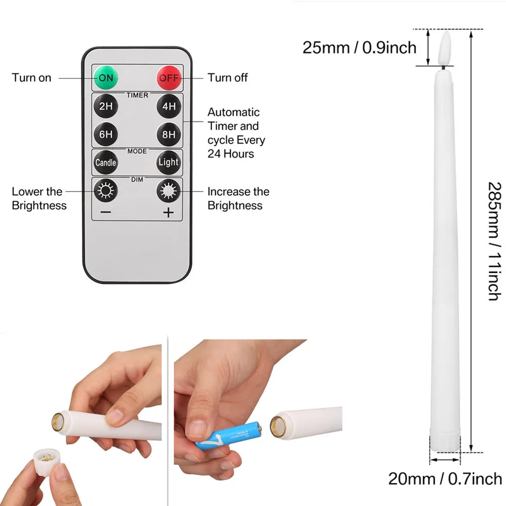 LED Flameless Taper Candles, Battery Operated Candlesticks, Flickering Dinner Candles