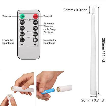 LED Flameless Taper Candles, Battery Operated Candlesticks, Flickering Dinner Candles