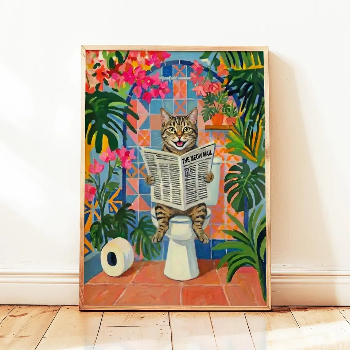 Black Cat Bathroom Wall Art Print, Funny Bathroom Poster, Powder Room Wall Decor