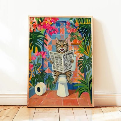 Black Cat Bathroom Wall Art Print, Funny Bathroom Poster, Powder Room Wall Decor