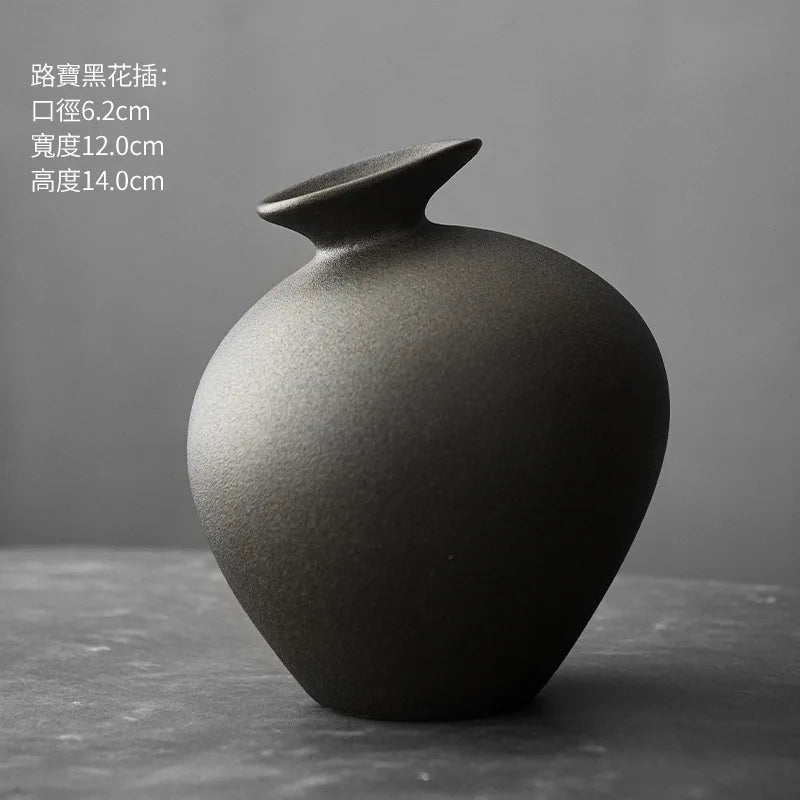 Black Terracotta Vase, Matte Ceramic Flower Vase, Modern Mantel and Console Decor