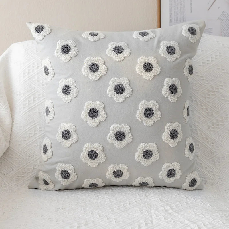 Floral Embroidered Cushion Cover, Throw Pillow Cover, Textured Accent for Sofa and Bed